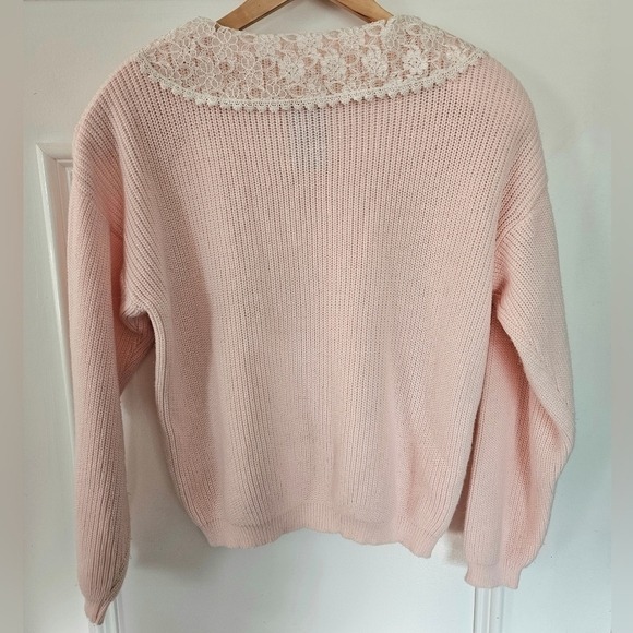 80s Vintage Impromptu Pastel Pink Lace Collar Sweater Womens 36 Large - Picture 3 of 5